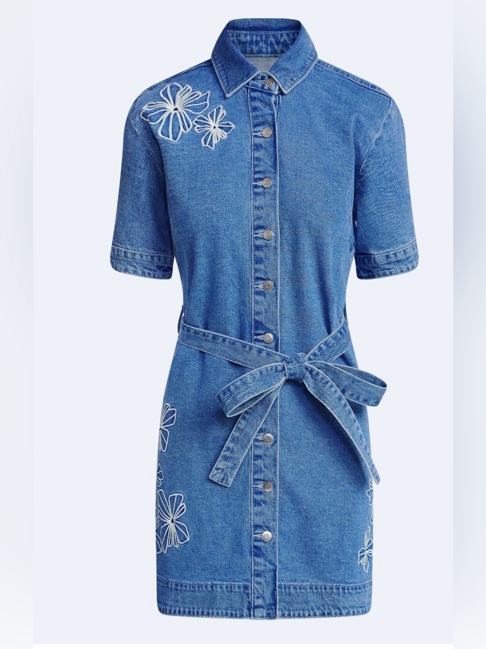 Free Assembly Women's Embroidered Denim Mini Shirtdress with Belt - Picture 4 of 4